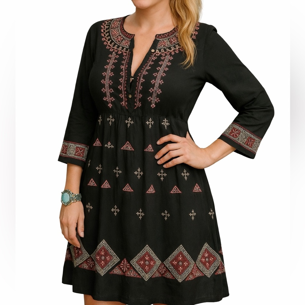 Johnny Was “Ava” heavily embroidered silk blend shift dress NWT